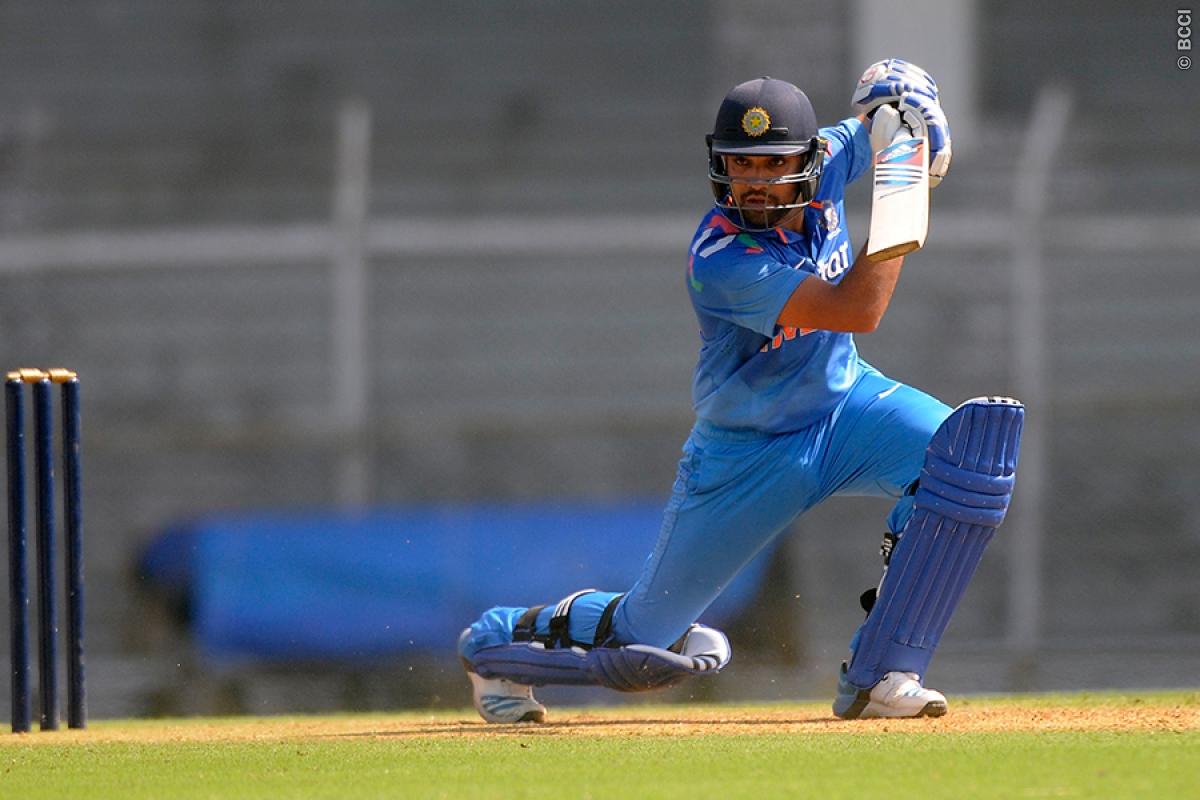 Rohit Sharma made a well-compiled hundred against Lanka in the practice game. Image Credit: BCCI
