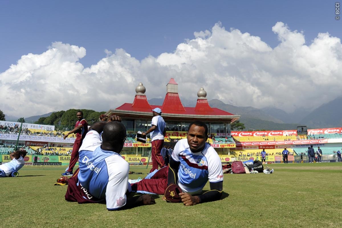 Marlon Samuels of West Indies during the practice session before the start of the 4th One Day International between India and West Indies held at the HPCA Stadium, Dharamsala. Image Credit: Pal Pillai/ Sportzpics / BCCI