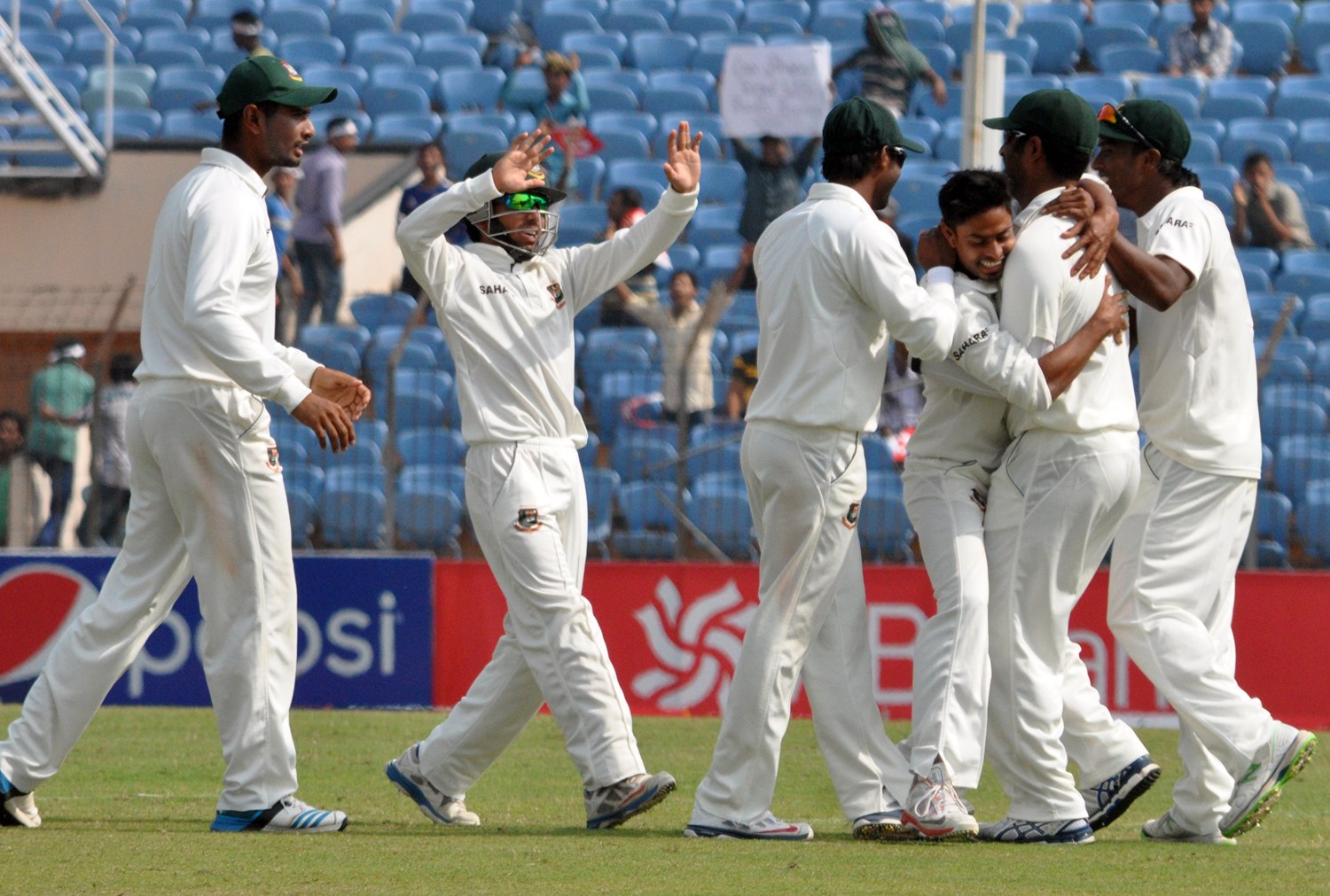 Bangladesh Team celebrates during second Test against Zimbabwe. Image Credit: Bangladesh Cricket