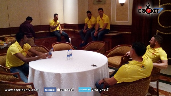 Chennai Super Kings skipper MS Dhoni, along with teammates in an event in Mumbai.