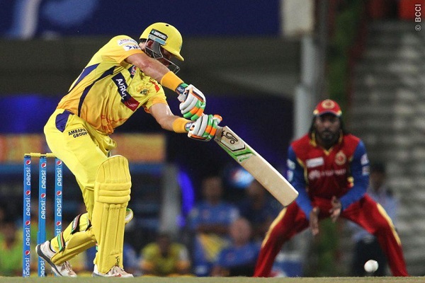 Michael Hussey of Chennai Super Kings drives a delivery to the covers during the 2nd qualifier match.