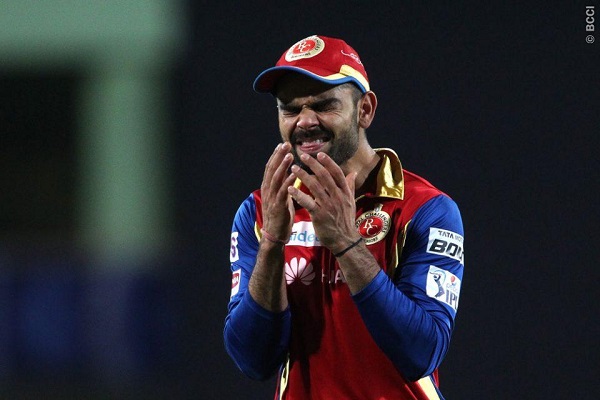 Royal Challengers Bangalore captain Virat Kohli reacts to a boundary off the second last over during the 2nd qualifier.