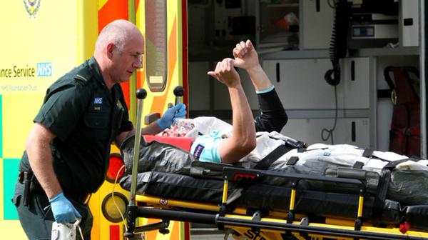 Rory Burns acknowledges  before been taken in the ambulance. Image: Twitter 