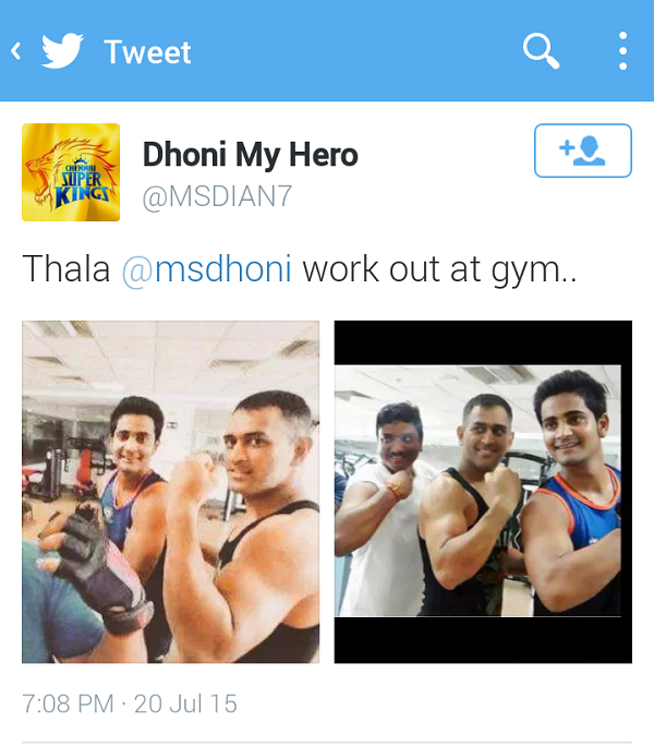 MS Dhoni working out in Gym. Image: Twitter