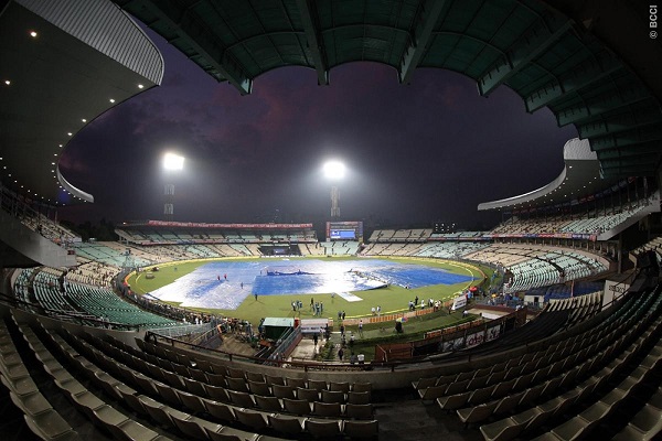 The Eden Gardens under the covers owing to a heavy downpour.