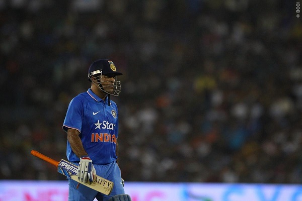 MS Dhoni departs during the 2nd T20 match between India and South Africa.